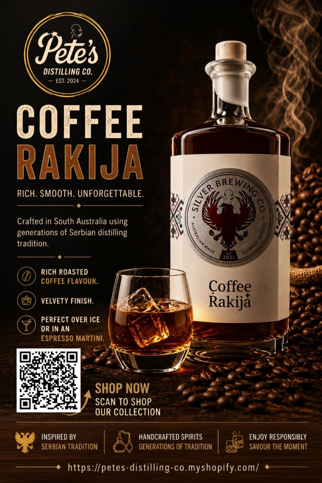 Bottle of Coffee Rakija 33% by Pete's Distilling Co - View 2