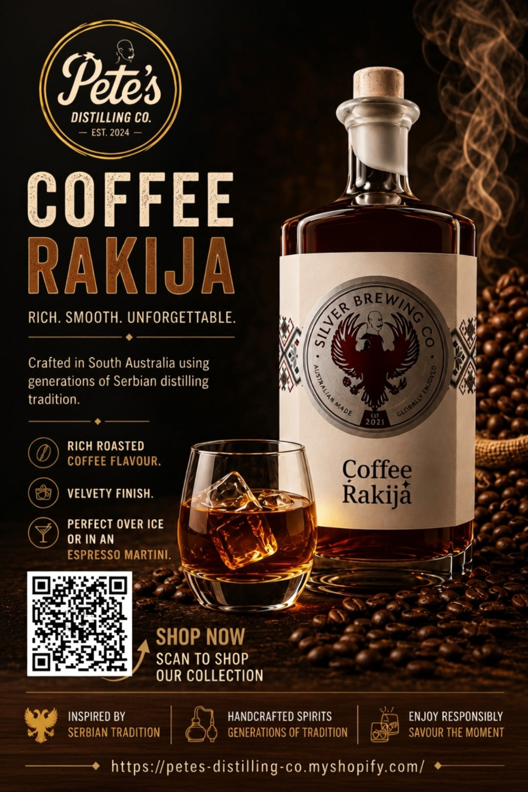 Bottle of Coffee Rakija 33% by Pete's Distilling Co - View 2