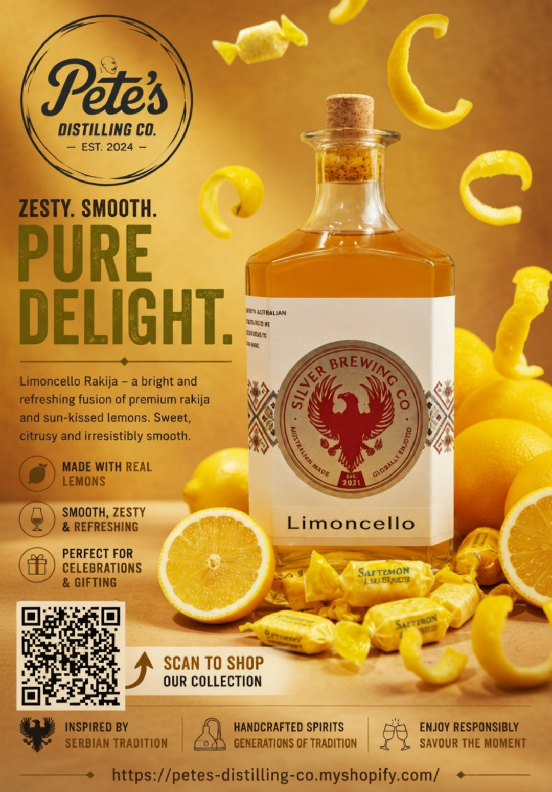 Bottle of Limoncello Rakija 33% by Pete's Distilling Co - View 2